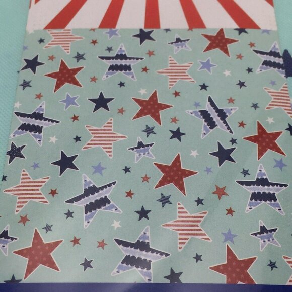 Patriotic PEVA Tablecloth 52 In X 90 In Aqua Red White Blue Stars Rectangular - Picture 2 of 5